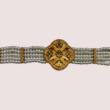 Pearl Handmade Brass Alloy Choker Necklace with Floral Pendant